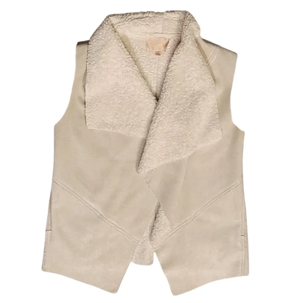 Faux Suede Sherpa Fleece Lined Boho Waterfall Open Front Vest with Pockets